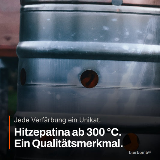 Hitzepatina auf dem Edelstahl der bierbomb® – jede Verfärbung ein Unikat