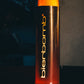 Eingelaserter bierbomb-Schriftzug im Edelstahlschornstein glueht orange von innen, darueber die Flamme